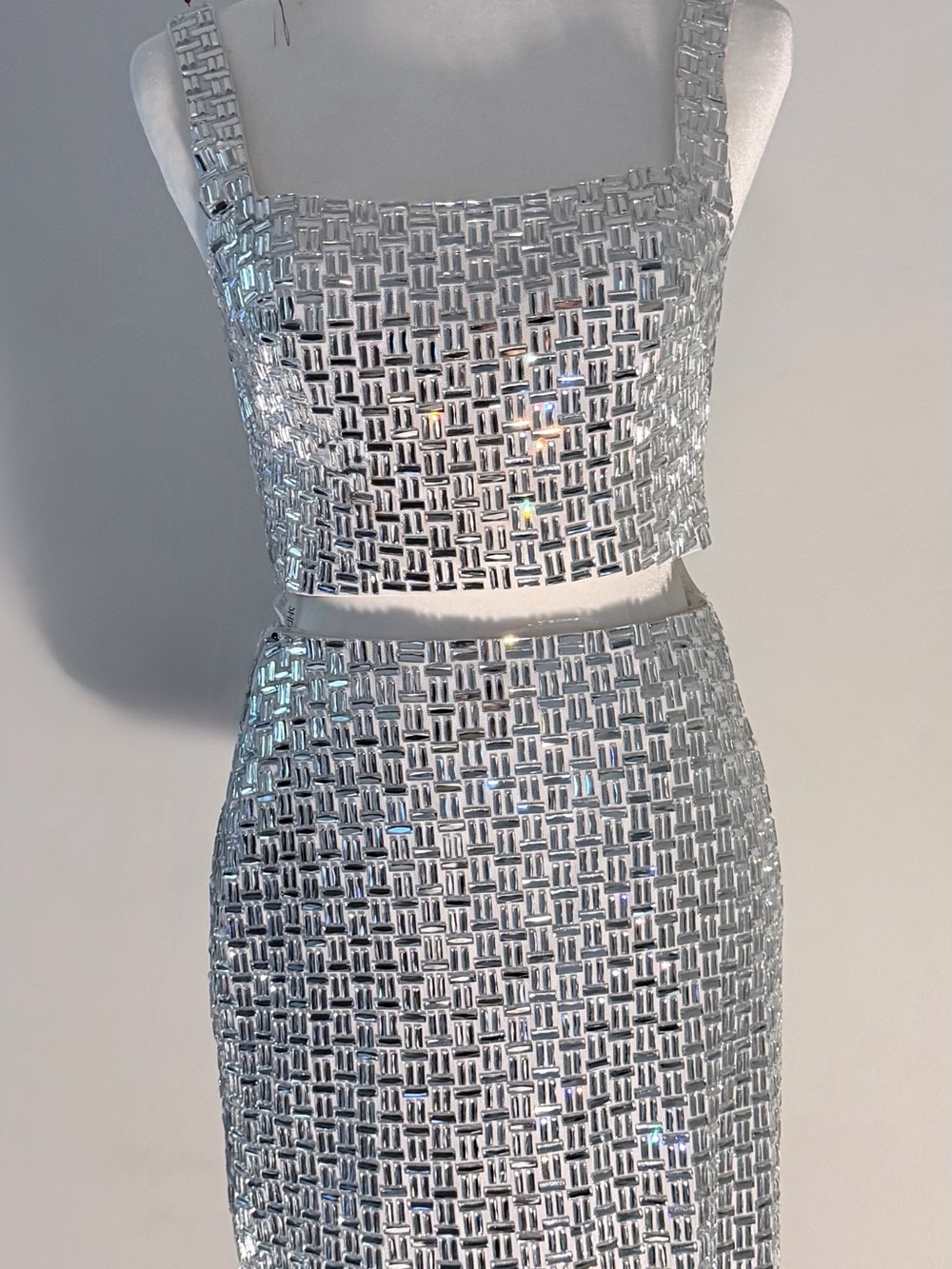 Sherri Hill White and Silver Sequin top and skirt